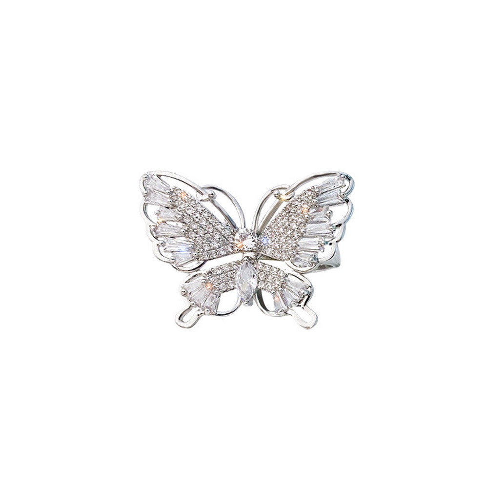 Cincin Jari Telunjuk Model Terbuka Desain Kupu-Kupu Bahan Tembaga Aksen Zirkon Warna-Warni Gaya Korea Untuk Wanita