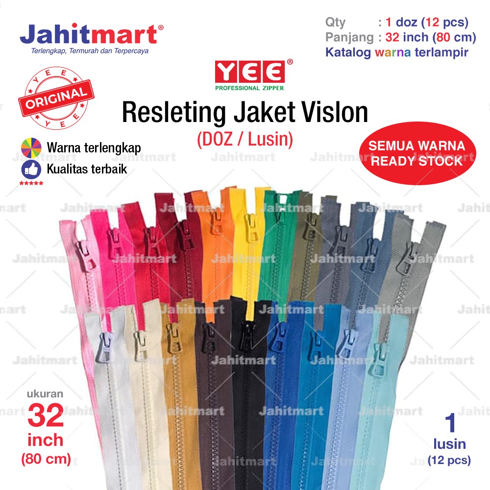 RESLETING JAKET GIGI KASAR MERK "YEE" / VISLON 32 INCI (80CM) "LUSIN