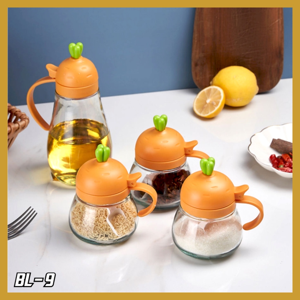 Tempat Bumbu Dapur Set Kaca 4 in 1 Set Toples Gula Kopi Teh Handle Wortel Spice Bottle Jar Botol Bumbu Dapur Unik BL-9