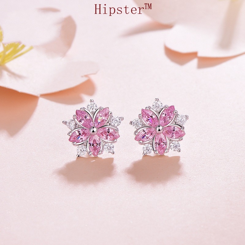 INS Style Romantic Elegant Exquisite Pink Diamond Cherry Blossom