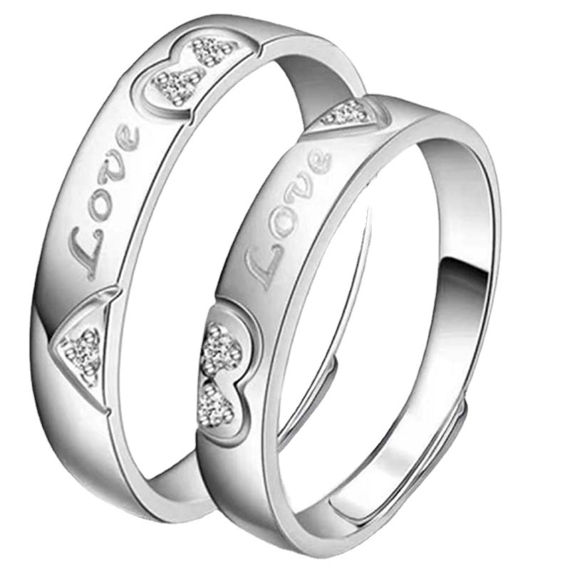 Cincin Adjustable Desain Hati Bahan Stainless Steel 925 Untuk Pasangan
