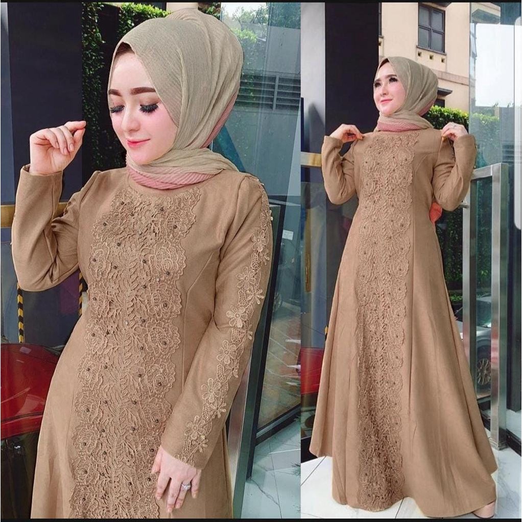 XC - Dress Brokat Linken / Dress Maxi Jumken / Fashion Muslim Model Brukat Idul Fitri-Coksu