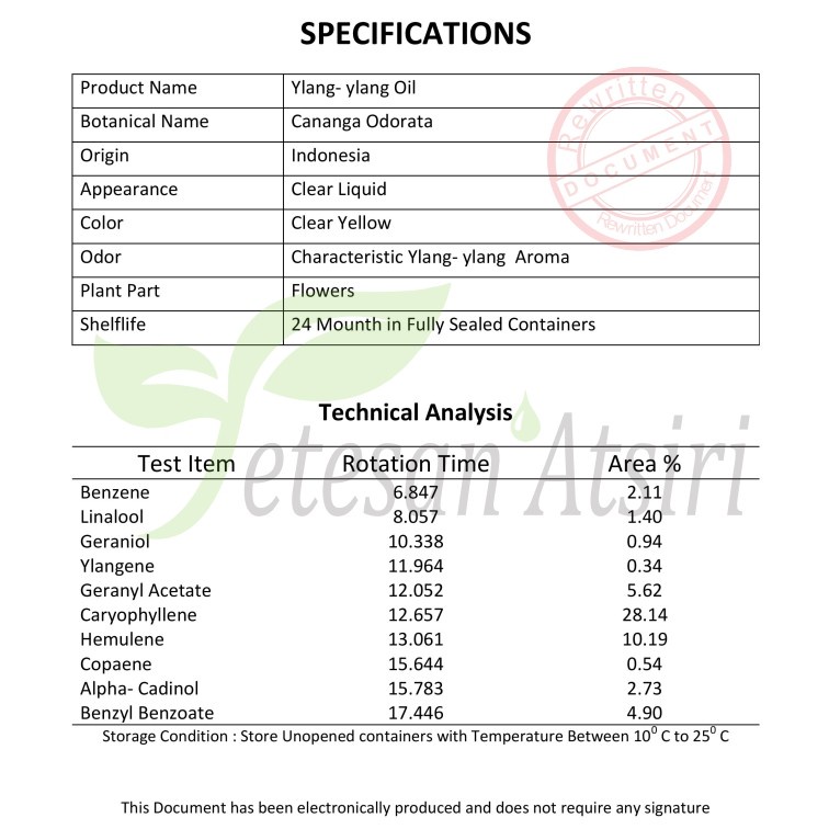 50ml minyak atsiri kenanga murni ylang ylang cananga pure essential oil aromatherapy therapeutic grade diffuser humidifier burner aromaterapi esensial essensial esential TETESAN ATSIRI tanpa campuran 50 ml