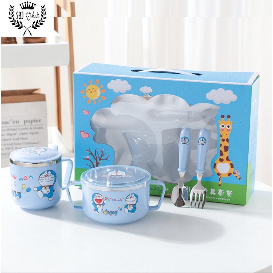 Stainless 304 SUS BPA Free Set Piring Gelas alat makan anak Tableware Peralatan makan anak