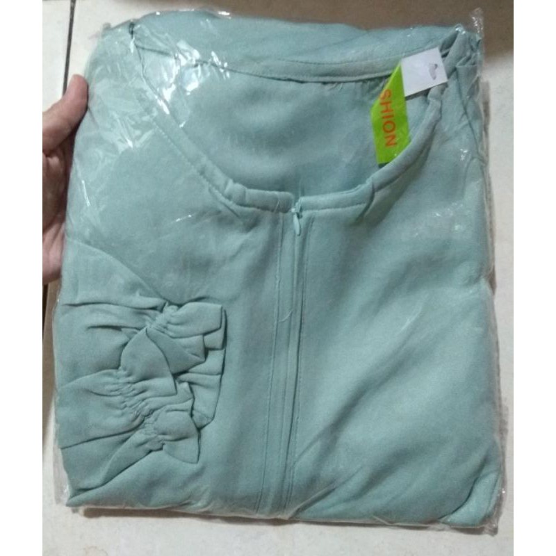 Baju Gamis Dress Wanita Muslim Kondangan Busui Polos WULAN JUMBO Busui Warna Hijau Mint Wardah