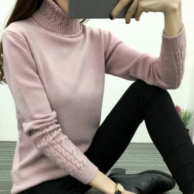 Turtleneck Slim Knitted Sweater Winter Import Baju Rajut Tangan Panjang Musim Dingin