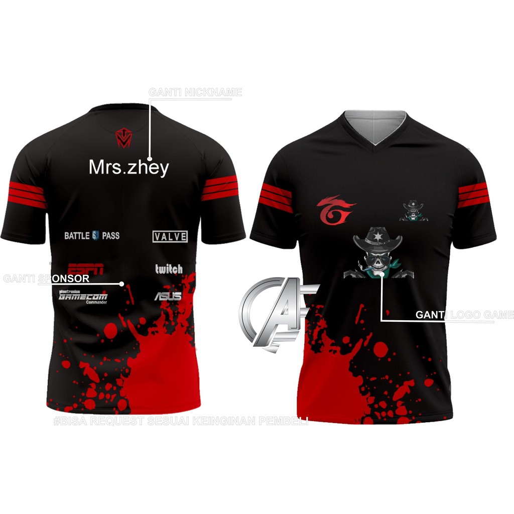 BAJU FF FREEFIRE, MOBILE LEGEND, PUBG, Free Nama+Logo