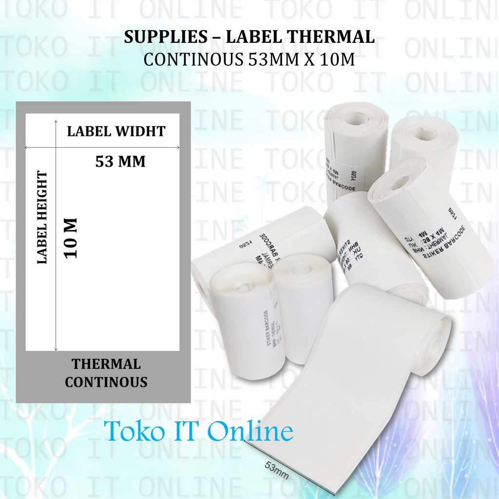 LABEL THERMAL 53X10 CONTINUES UNTUK PRINTER LABEL THERMAL 58MM STICKER RESI SHOPEE JNT JNE PENGIRIMAN MARKETPLACE