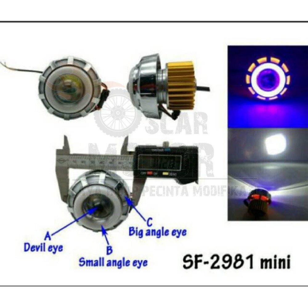 LAMPU DEPAN PROJIE V5 MINI BOHLAM LED LONG STAY FLASH HEADLAMP ANGEL RAINBOW RUNING 4025 motor