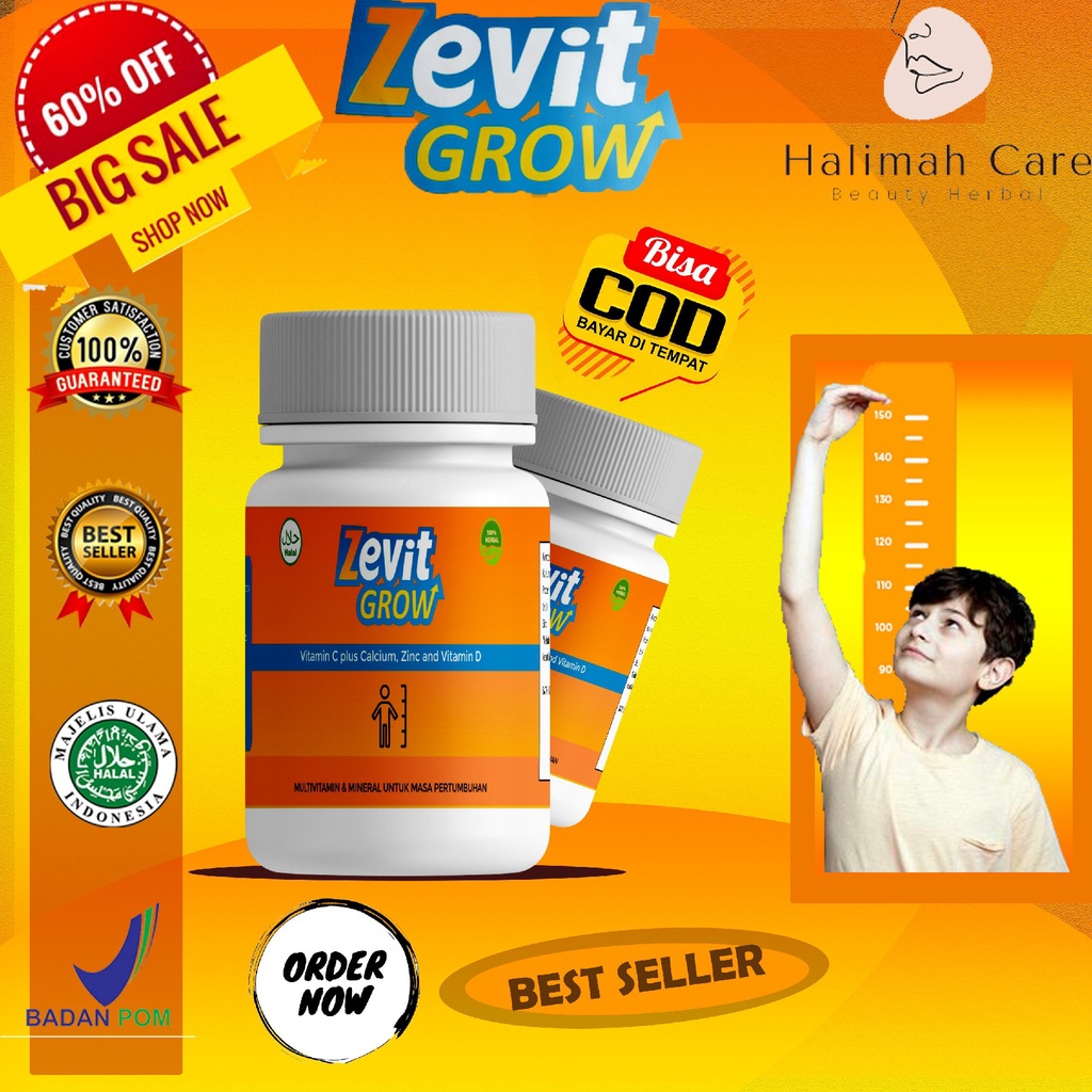 ZEVIT GROW PENINGGI BADAN / SUPLEMEN TINGGI BADAN / PENINGGI DEWASA REMAJA / ORIGINAL BPOM / Peningg