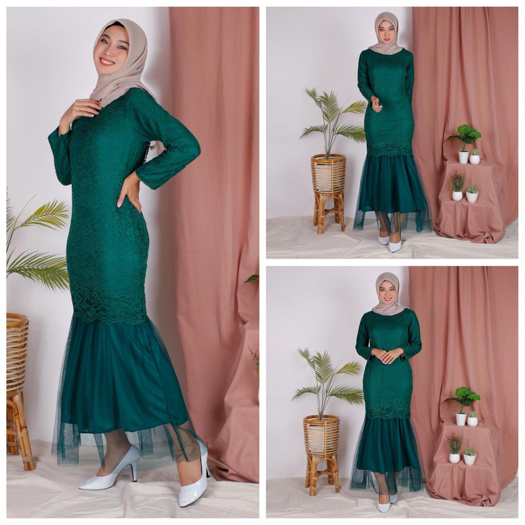 (Pasti RealPict) Maxi Celmira Duyung Brukat Cord Tulang Premium Gamis Baju Muslim Dress Pesta