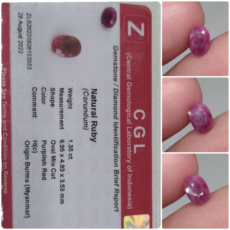 Natural Ruby Burma 1,35 ct HeatC memo CGL