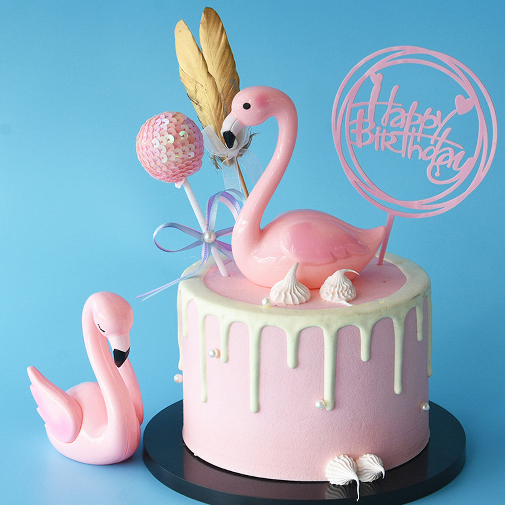 Ornamen Topper Kue Desain Flamingo Dengan Lampu Untuk Dekorasi Pesta Ulang Tahun