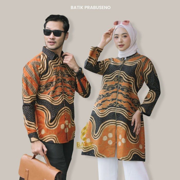 Tirta Batik Couple Sarimbit Modern Original Katun Printing Prabuseno - Tunik L, Slimfit M