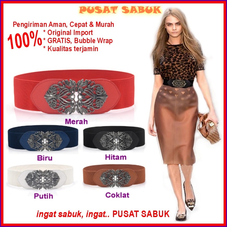 Sabuk Obi Karet Belt Ikat Pinggang Wanita Fashion Gesper Elastis Cewek Korea Import Oby Polos Murah