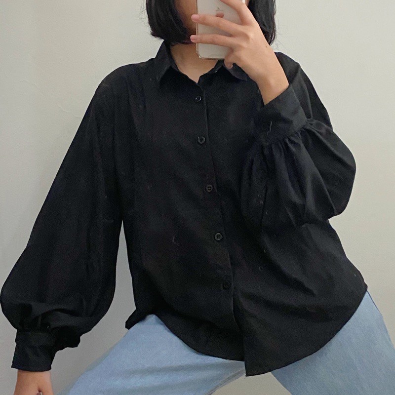 AUDRY RUFI BASIC SHIRT BLOUSE WANITA / KEMEJA POLOS PUTIH LENGAN BALON