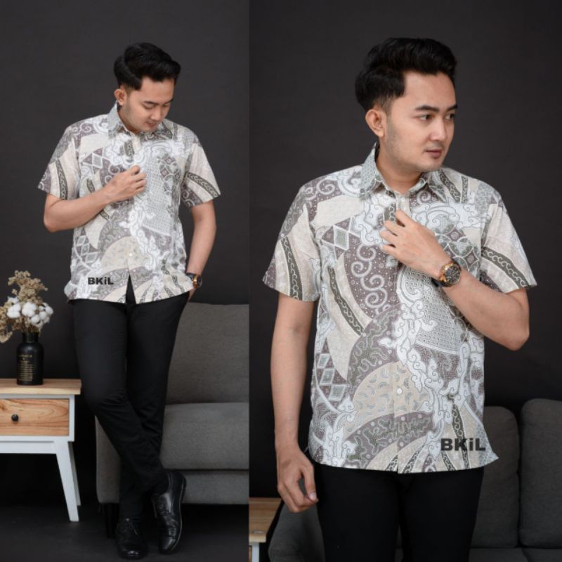 tey-17 Batik wanita ASJ SA HRB026 Kenongo Kemeja Tosca Pendek-hem sekargading pria