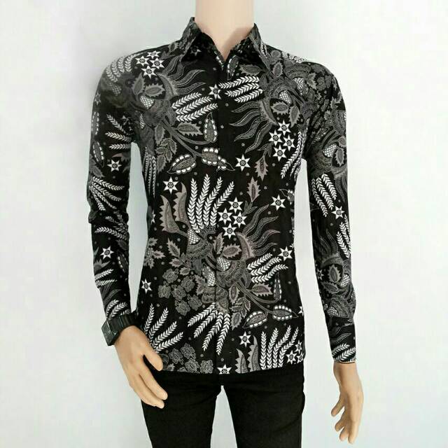 Baju Kemeja Hem Batik Atasan Pria Lengan Panjang Motif Casual
