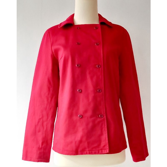 Coat Jaket Katun Canvas Kancing Double Merah
