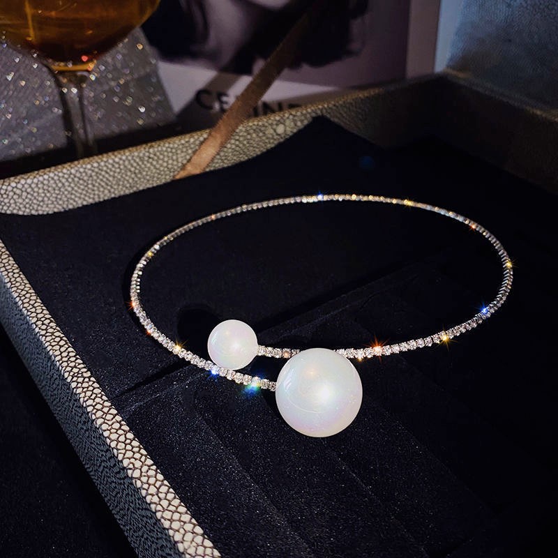 Hello Kalung / Gelang Tangan Terbuka Gaya Korea Motif Geometri Aksen Mutiara + Berlian Untuk Perhiasan Wanita