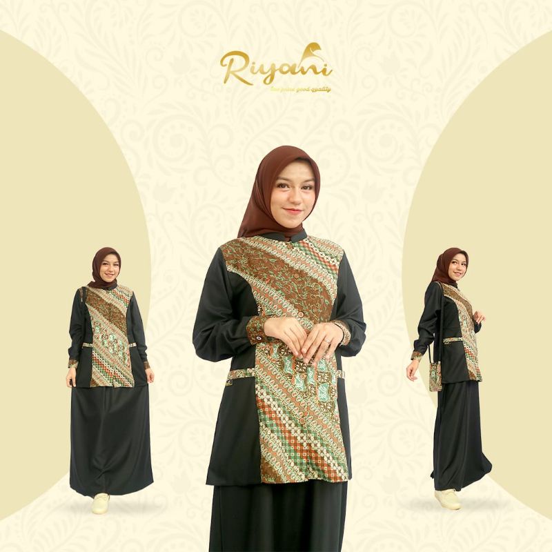 gamis batik Riyani/ kombinasi/gamis batik two piece/gamis kerja/gamis kantor/batik halus