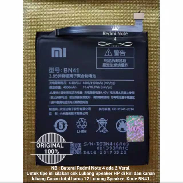 Baterai Original Xiaomi Redmi Note 4 Mediatek BN41 Bat Batrei Batre Battery