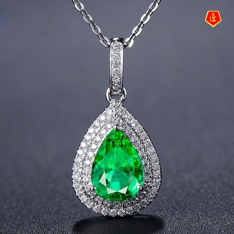 [Ready Stock]Pear-Shaped Emerald Colored Gems Pendant European and American Luxury