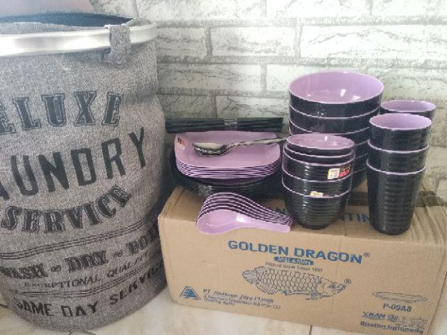 Paket New Medium Golden Dragon Melamin Set