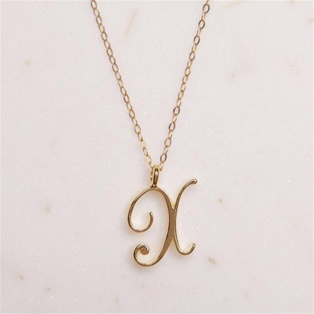 Lily Alphabet Kalung Inisial Wanita Perhiasan Cursive Mewah Minimalis Lapis Emas 26huruf