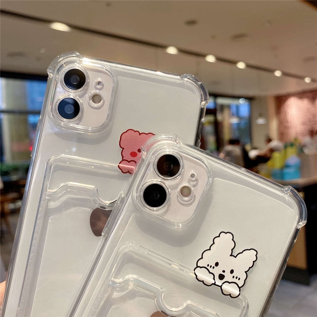 【Card Slot】Soft Iphone Case Cute Rabbit Bear With Card Holder for Iphone 12 12 Pro Max 7plus 11 11 Pro Max XS XS MAX XR 8plus 7 8 Soft Casing Iphone