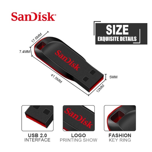 Sandisk Flashdisk Cruzer Blade CZ50 USB 2.0 - FLASH DISK 8GB/16GB/ 32GB/64GB/128GB High Reading Speed Flash Drive - RED
