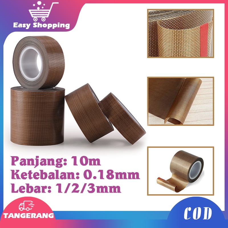 Lakban Teflon Tahan Panas 10m/Api Teflon Heat Tape Pita Teflon Ptfe Anti Lengket Tidak Beracun