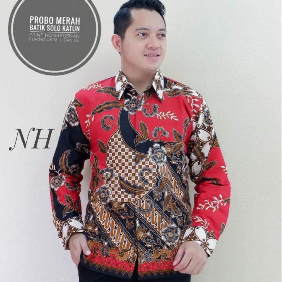 Kemeja Batik Pria Exclusive Warna Merah Terbaru Batik Lengan Panjang Warna Merah PROBO MERAH