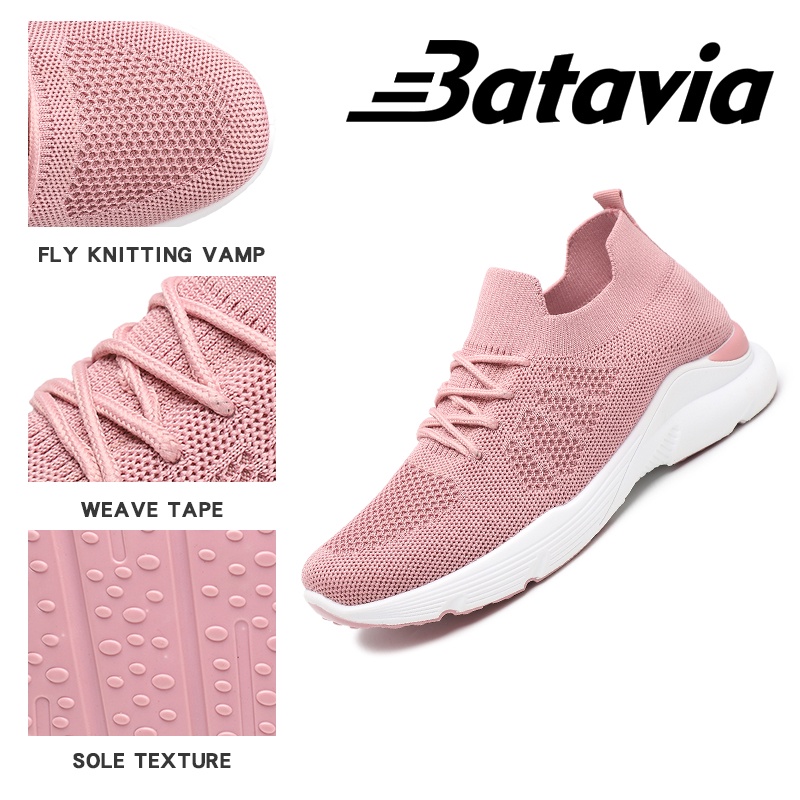 （COD）Batavia Fashion Baru Sepatu Wanita Sneakers Bernapas Tipis Kasual Mesh Rajutan Sepatu Wanita Sepatu Lari A23