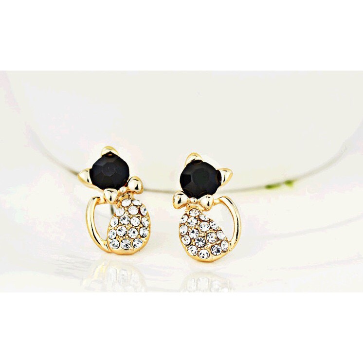 MORYMOSHI A57 Anting Tusuk Wanita Kucing Diamond Fashion Korea Aksesoris Murah