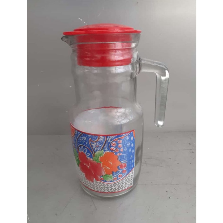 Jual Souvenir Teko Kaca Pitcher Set Cantik Drink Set Gelas Kaca Unik Pitcher Kaca Merah Beling 8241