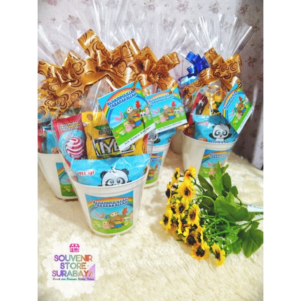 Bingkisan mini pot Ultah/ Paket Snack Ultah / Goodiebag Snack/ Snack Ultah Anak Murah/ Snack Ultah Sby