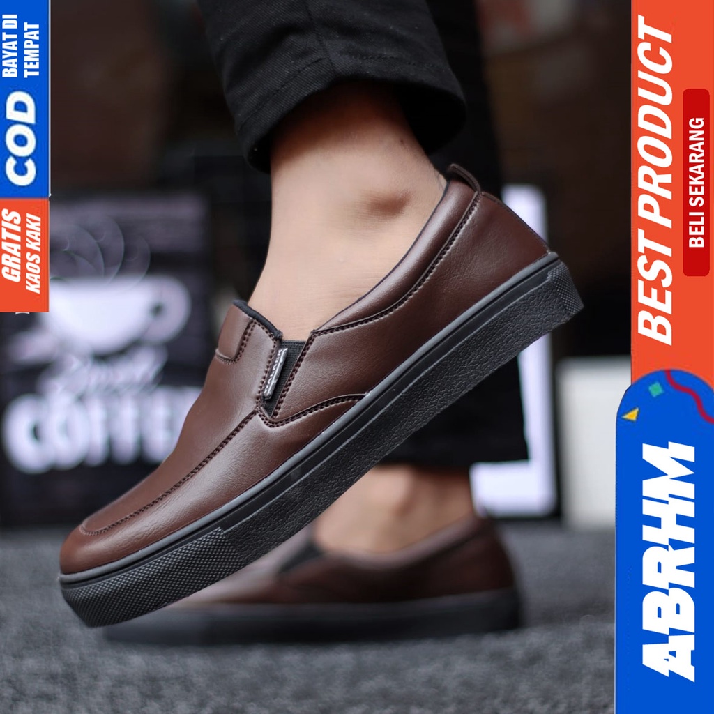 Abrhm Lubis - Sepatu Slip On Casual Pria Kerja Hitam