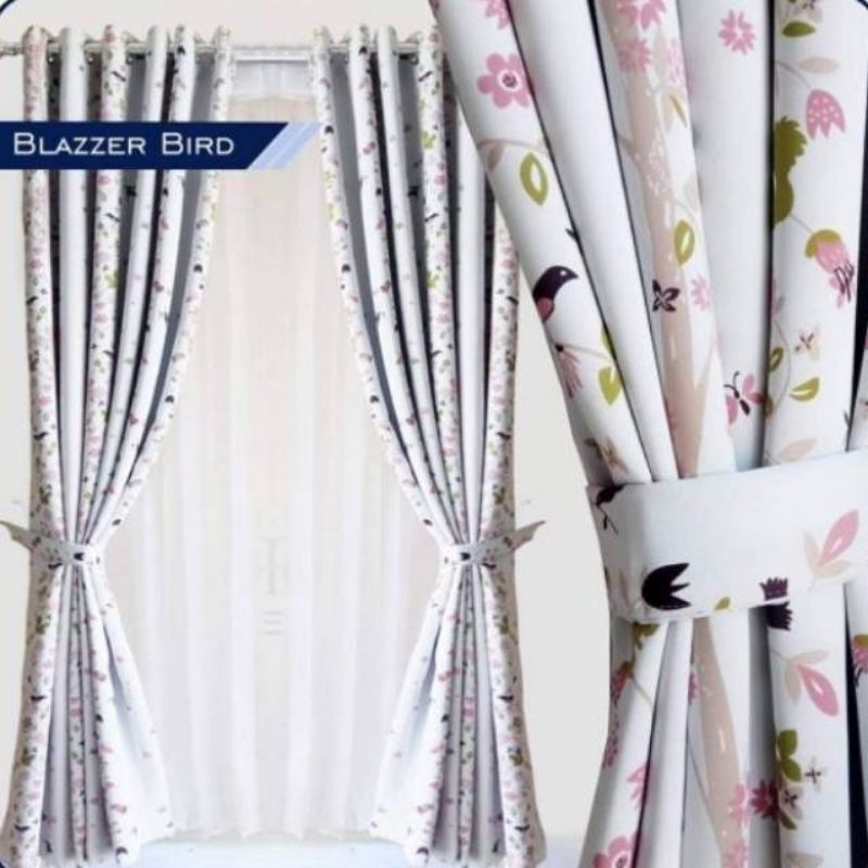 gorden blackout blazer import, motif burung pink/biru