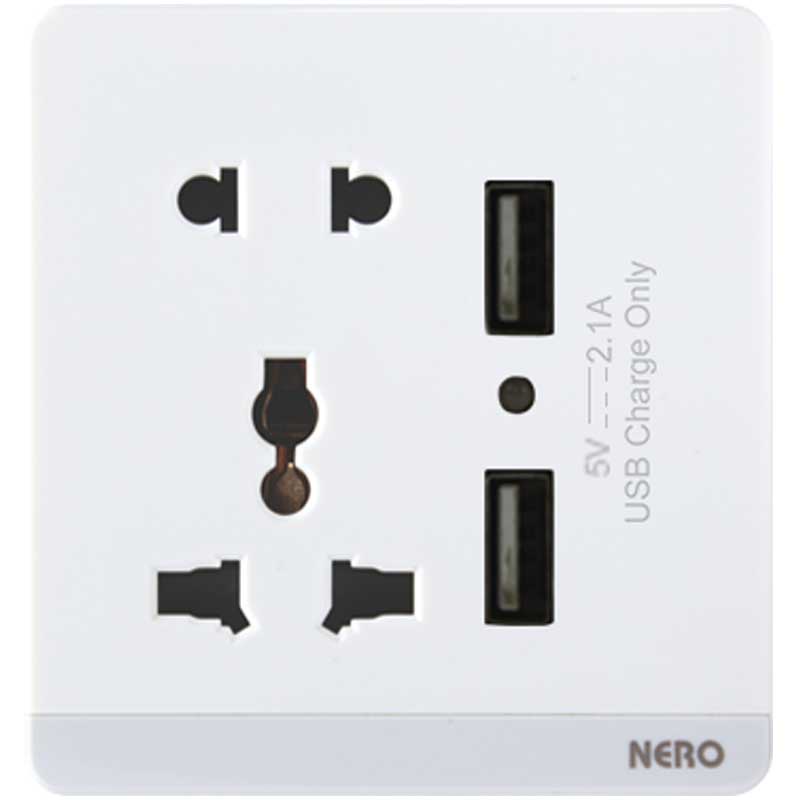 DECORA Q791-White Stop Kontak Universal + Double Port USB NERO