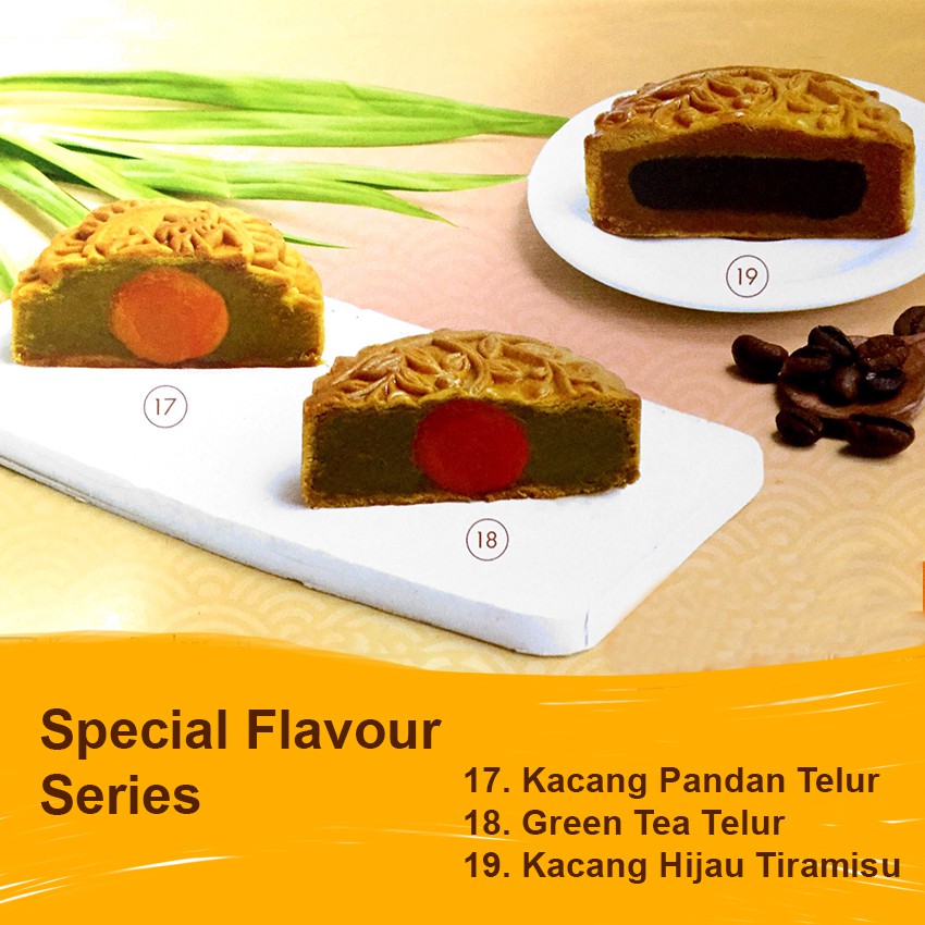 

Mooncake Kacang Pandan, Greentea, Kacang Hijau Tiramisu