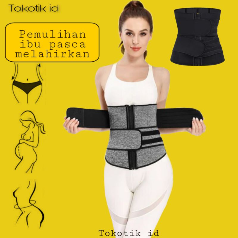 Zipper waist shaper korset melahirkan resleting double strap pelangsing pengecil perut buncit pria wanita korset olahraga