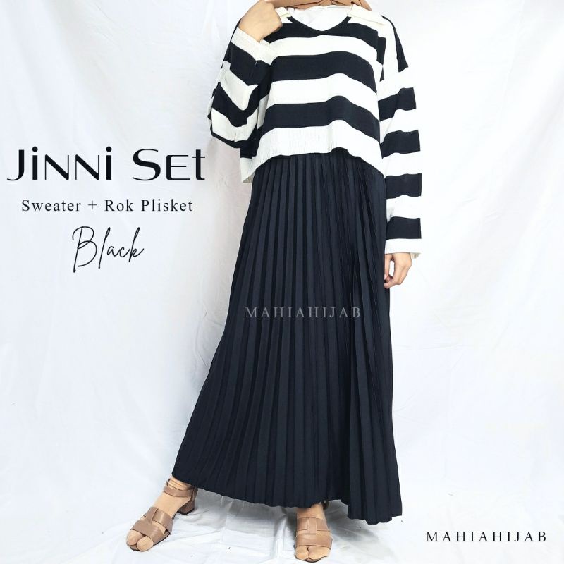 Jinni one set sweater rajut + rok plisket | outer fuji knit sweater crop | setelan wanita rajut premium