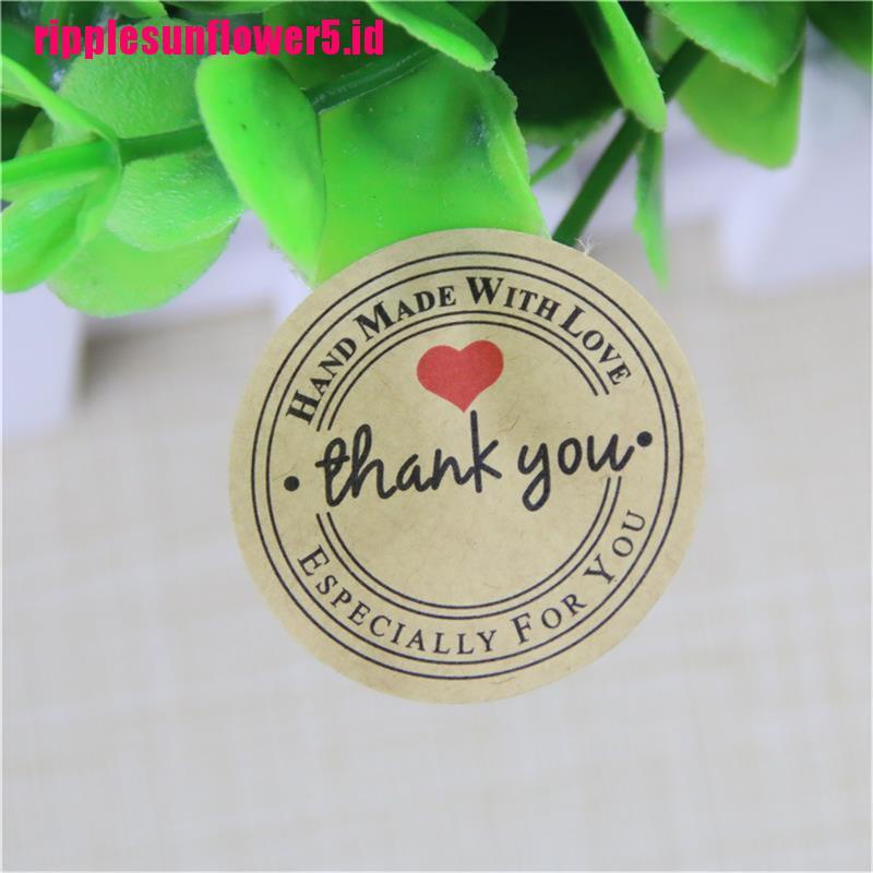 12 / 60 / 120pcs / set Stiker Label Kertas Kraft Tulisan Handmade with Love Thank You 38mm