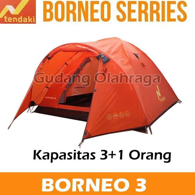 TENDAKI MIS BORNEO 3 TENDA CAMPING DOME 3 ORANG DOUBLE LAYER SGS65465E