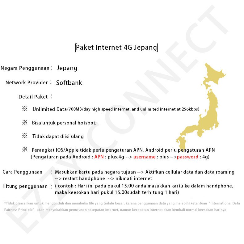 8 Days, 4,8 GB UNLIMITED 4G Softbank Simcard Japan