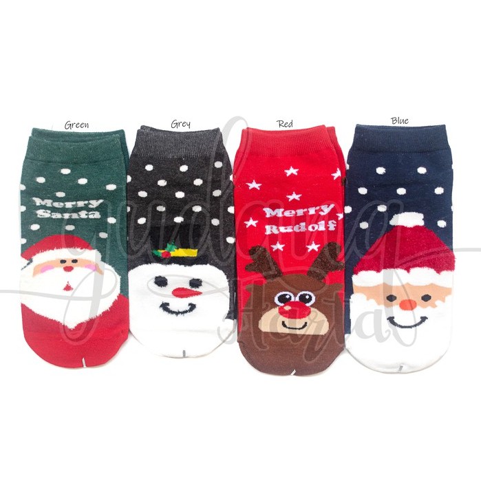 Kaos Kaki Pendek Natal Polkadot Hidden Socks Round Christmas Santa Snowman Deer GH 103621