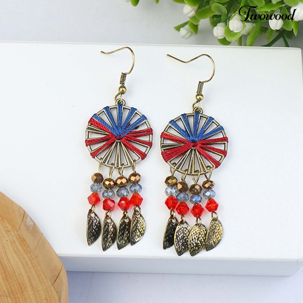 1 Pasang Anting Hook Model Hollow Aksen Manik-Manik Warna-Warni Gaya Bohemian Vintage Untuk Pesta