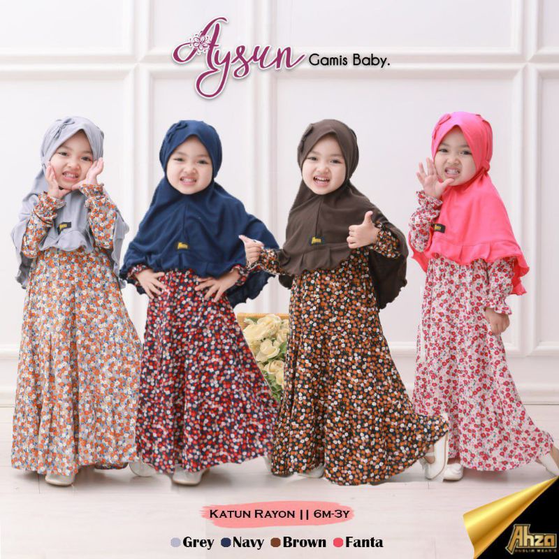 GAMIS BABY AYSUN BY AHZA OFFCIAL GAMIS BAYI SET HIJAB GAMIS BABY 1-3 TAHUN SET JILBAB BAHAN RAYON