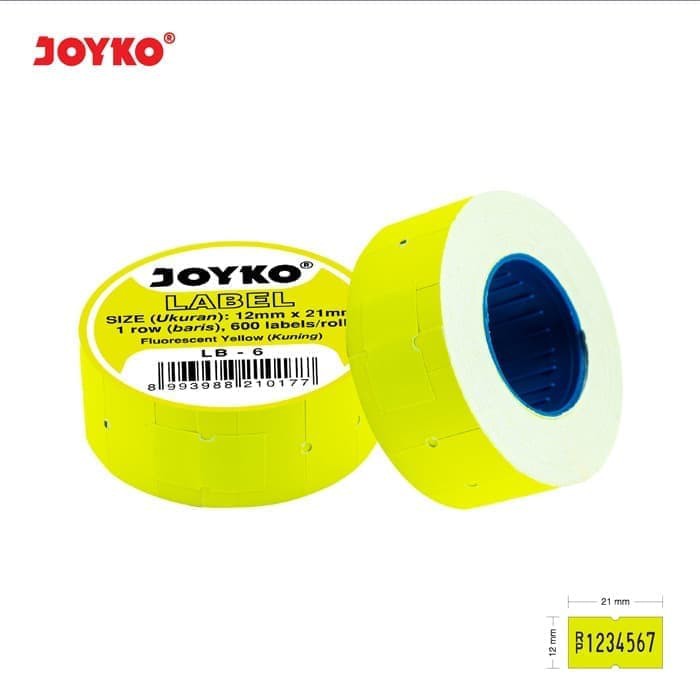 

10 roll / Price Label / Label Harga Joyko 1 line LB-6 Kuning Fluorescent